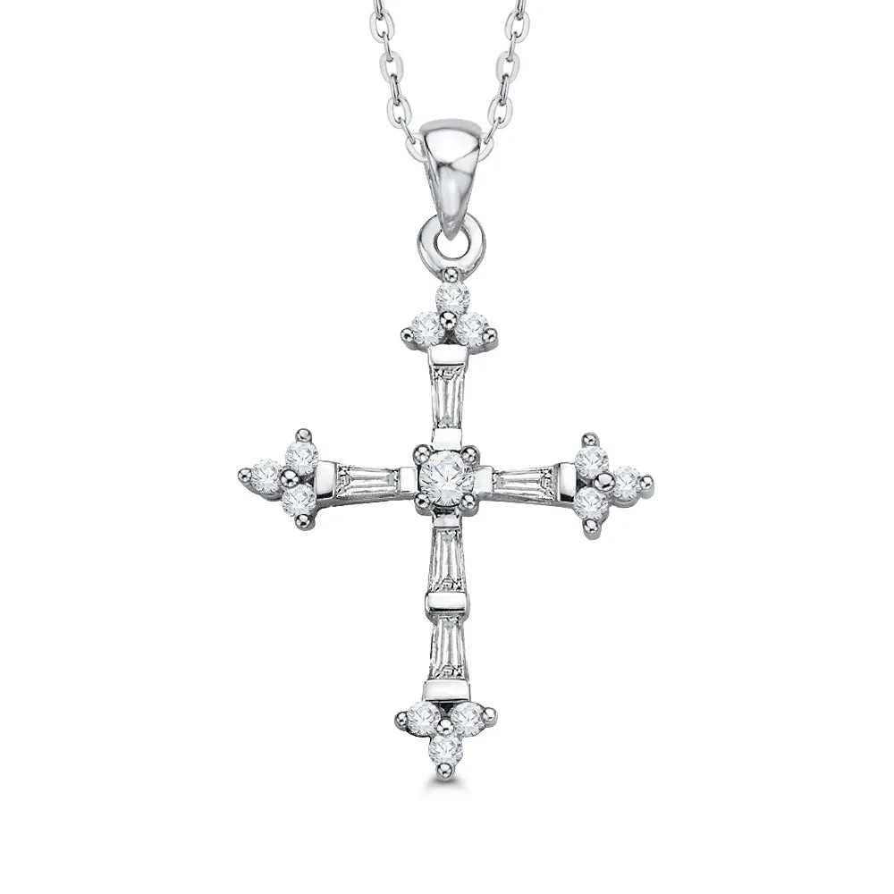 KATARINA 1/2 cttw Round and Baguette Cut Diamond Cross Pendant Necklace