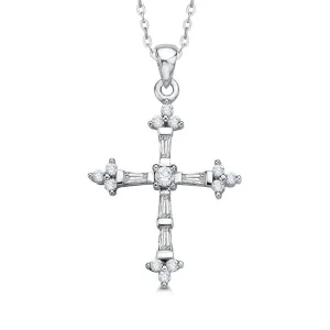 KATARINA 1/2 cttw Round and Baguette Cut Diamond Cross Pendant Necklace