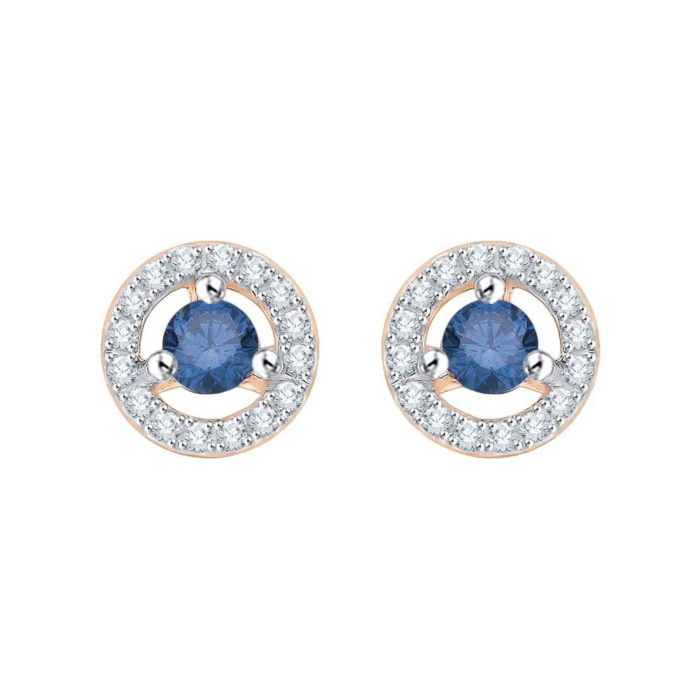 KATARINA Center Blue and White Diamond Halo Earrings (1/2 cttw)