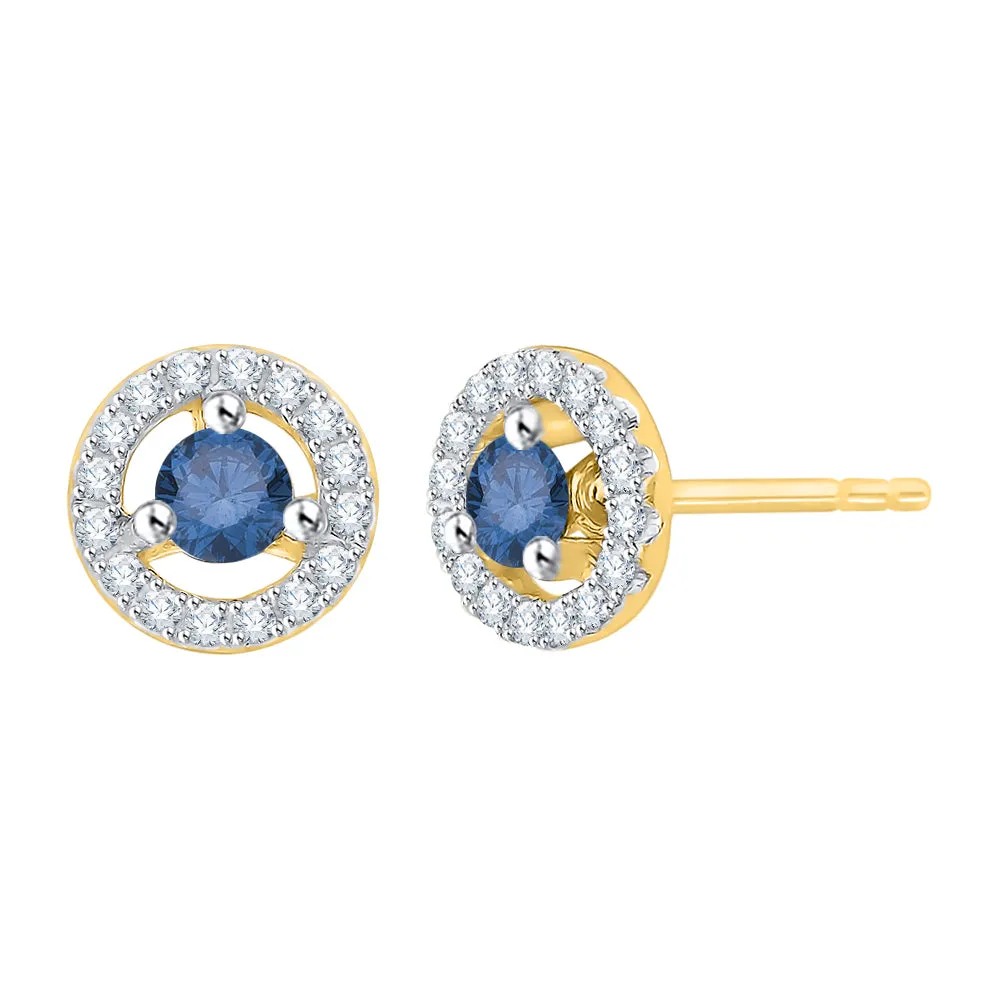 KATARINA Center Blue and White Diamond Halo Earrings (1/2 cttw)