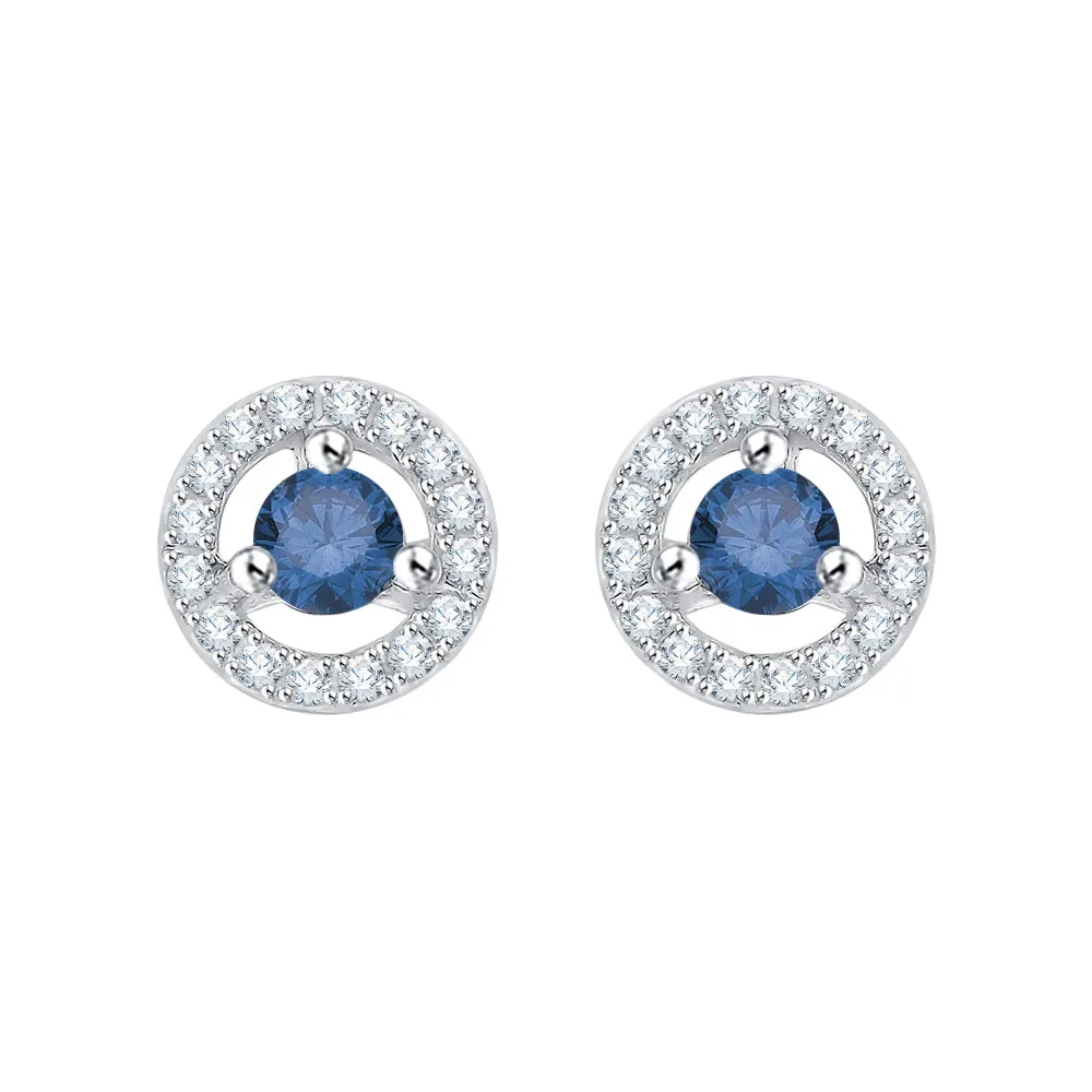 KATARINA Center Blue and White Diamond Halo Earrings (1/2 cttw)