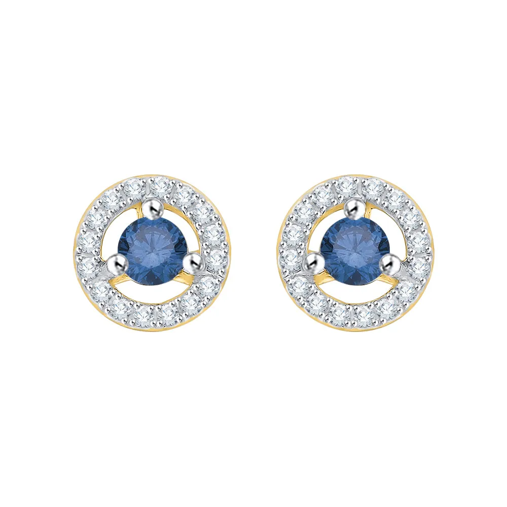 KATARINA Center Blue and White Diamond Halo Earrings (1/2 cttw)