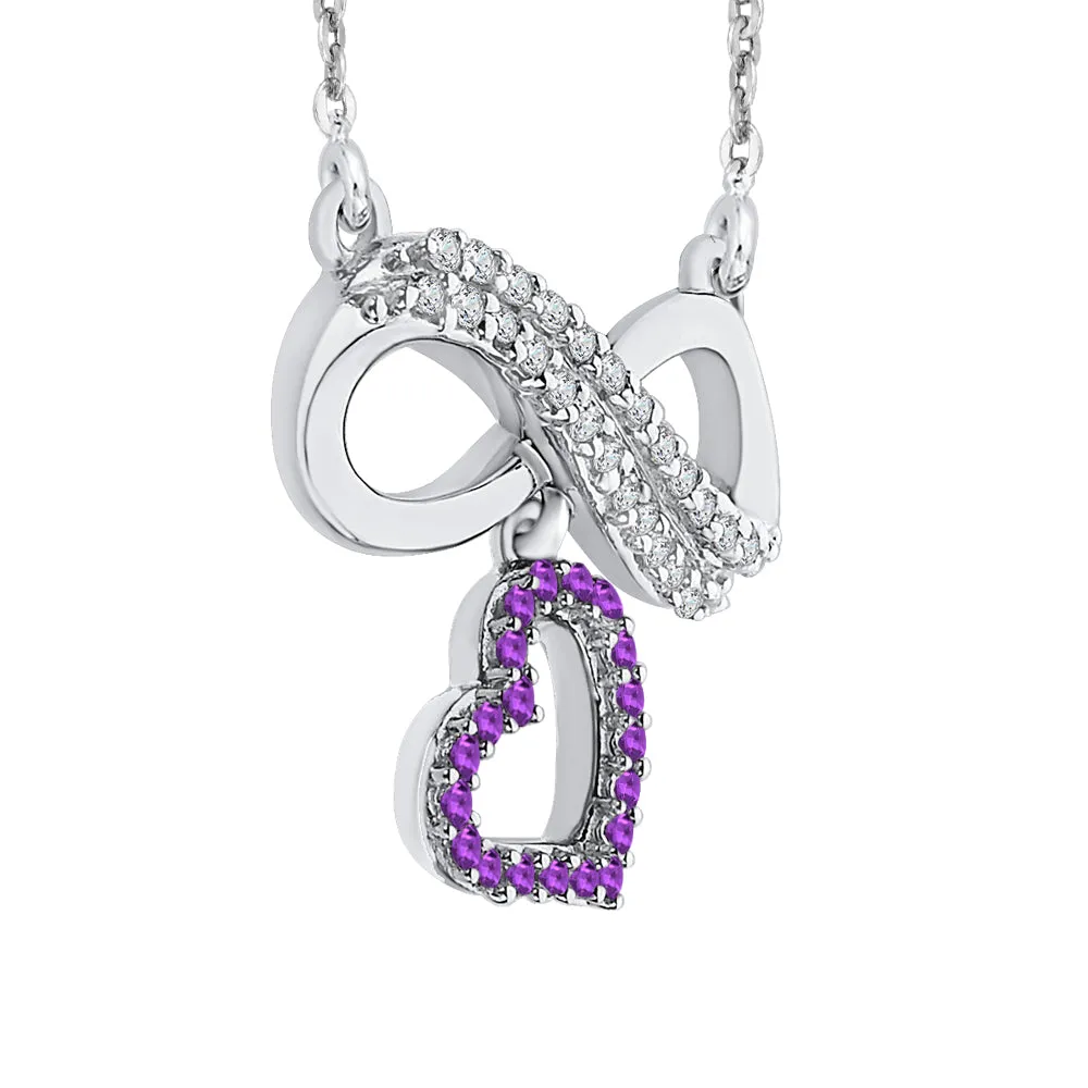 KATARINA Gemstone and Diamond Infinity Heart Pendant Necklace (1/6 cttw, G-H, I2-I3)