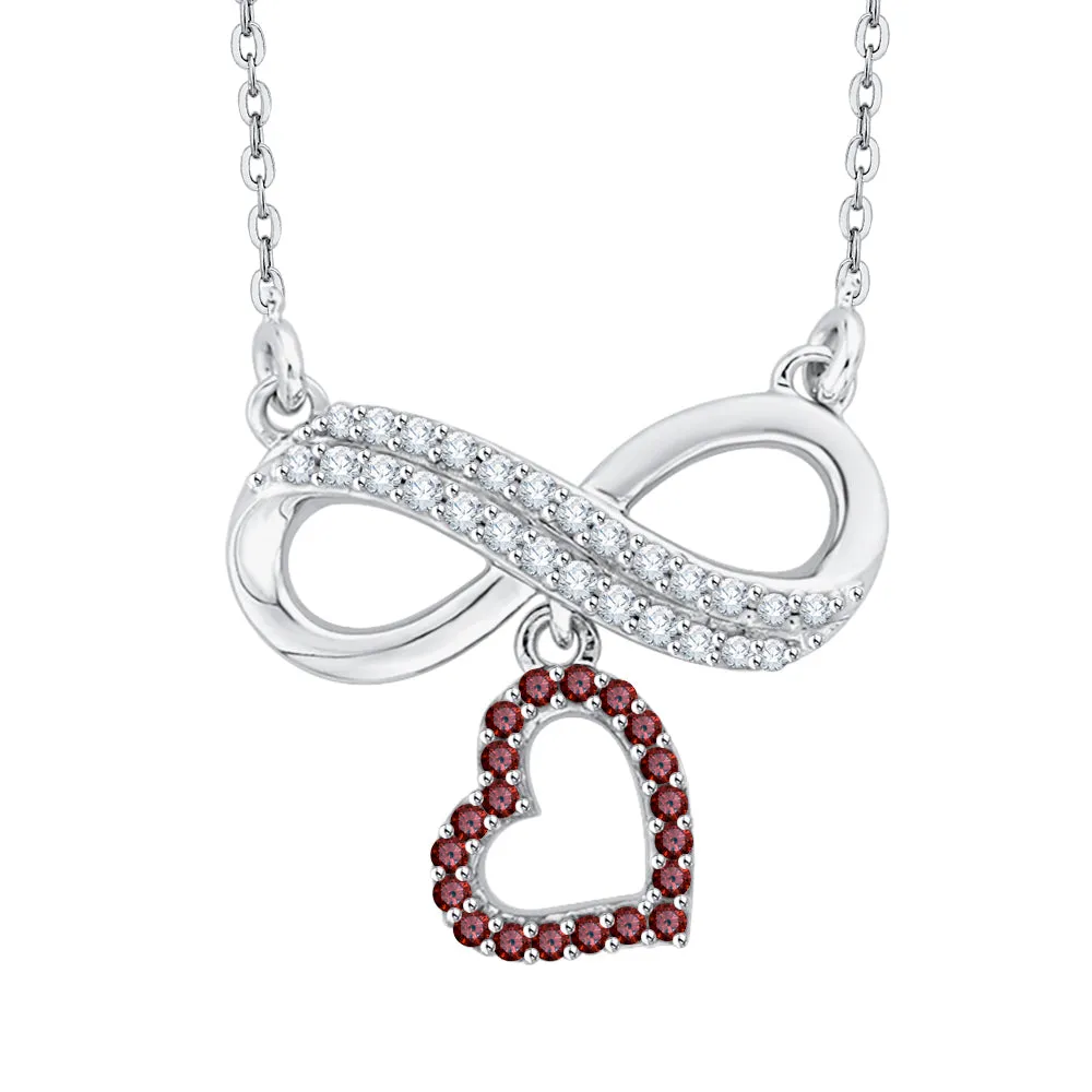 KATARINA Gemstone and Diamond Infinity Heart Pendant Necklace (1/6 cttw, G-H, I2-I3)