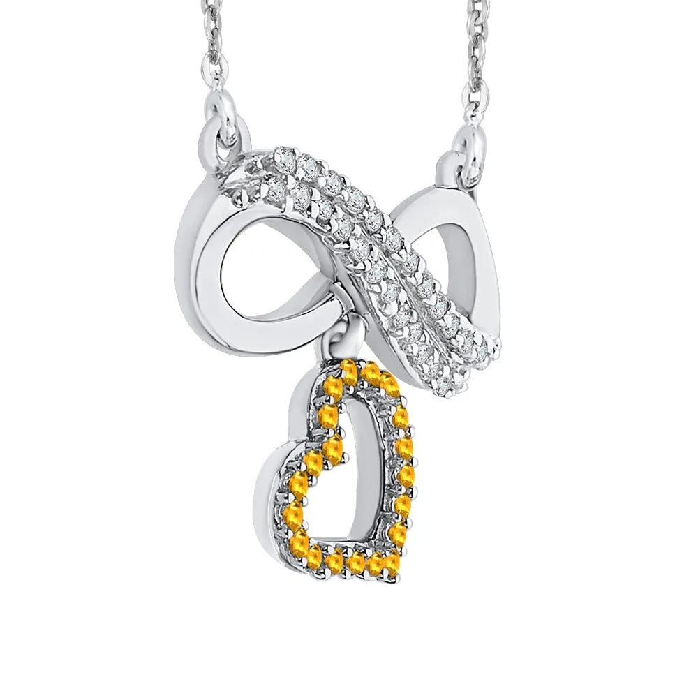 KATARINA Gemstone and Diamond Infinity Heart Pendant Necklace (1/6 cttw, G-H, I2-I3)