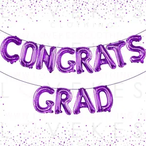 KatchOn, Purple Congrats Grad Balloons Banner  - Big, 16 Inch | Graduation Balloons | Congratulations Balloons for Lavender Graduation Decorations Class of 2023 Purple | Congrats Balloons Banner