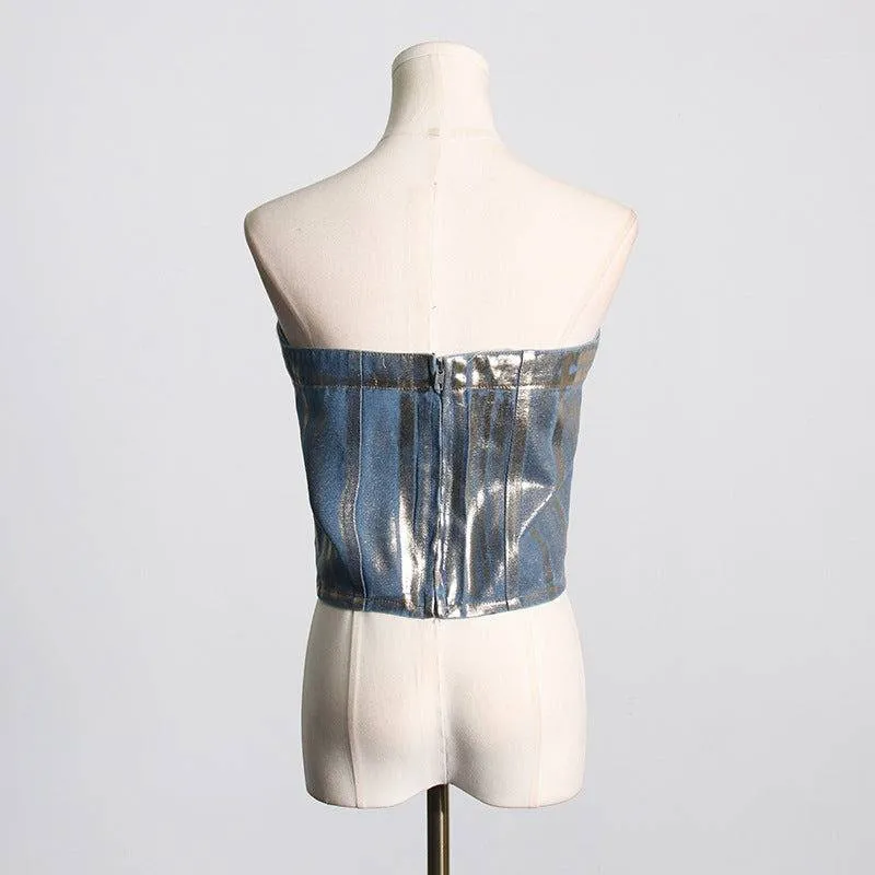 Kathryne Strapless Metallic Finish Top