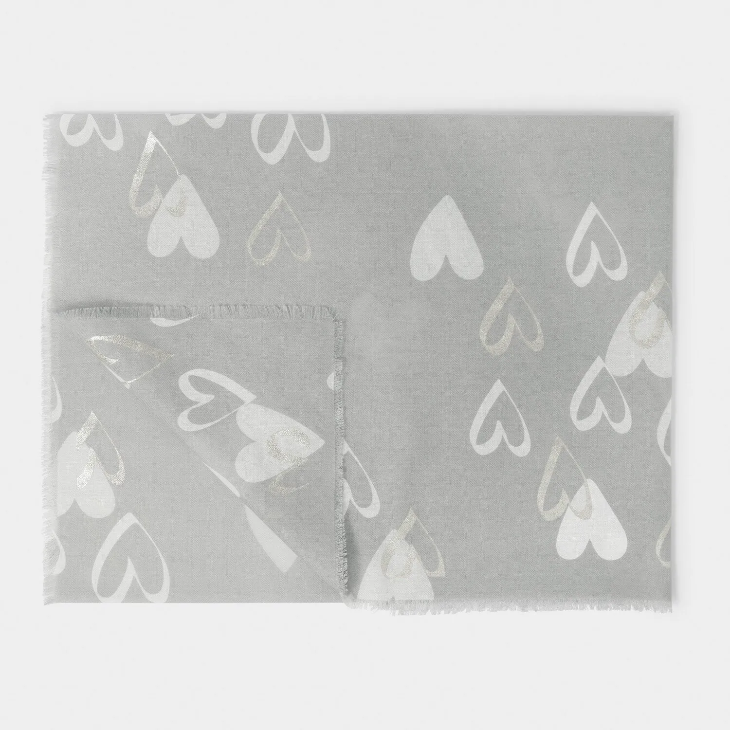 Katie Loxton 184cm Pale Grey Hearts Printed Foil Scarf