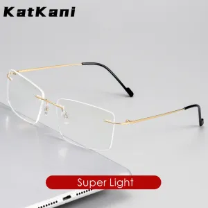 KatKani Men's Rimless Alloy Square Frame Eyeglasses 6043