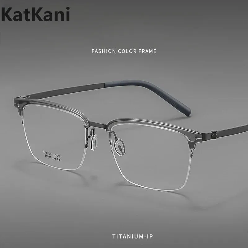 KatKani Mens Semi Rim Square Titanium Eyeglasses 2609