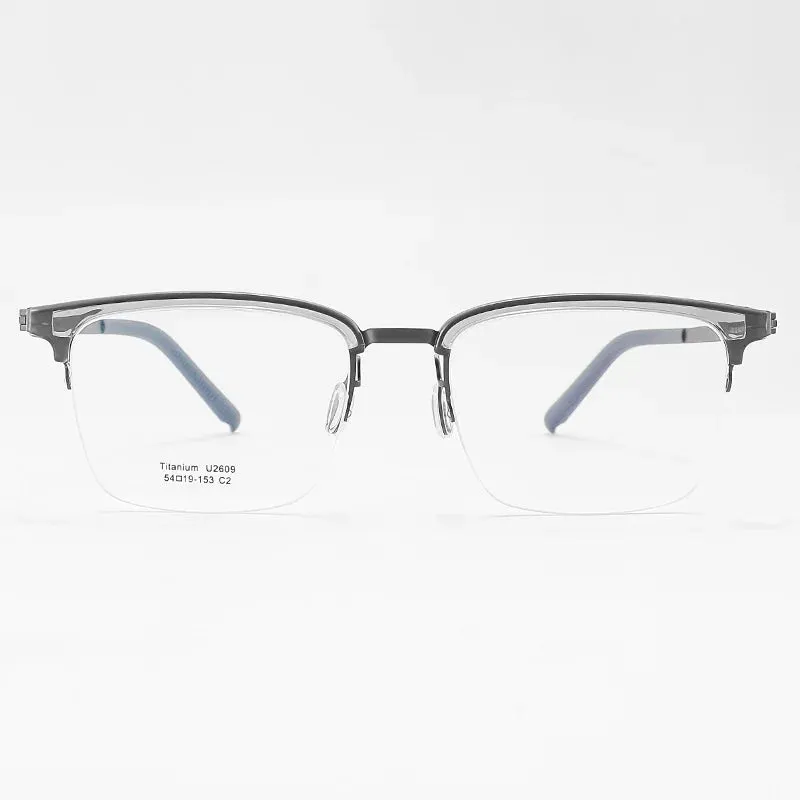 KatKani Mens Semi Rim Square Titanium Eyeglasses 2609