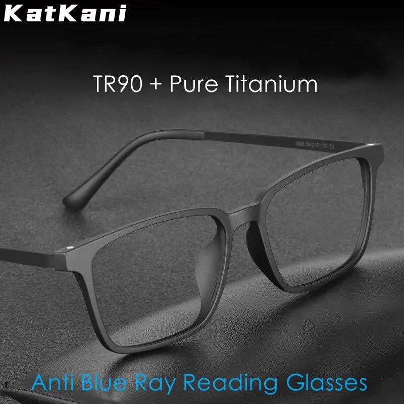 KatKani Unisex Full Rim Square Tr 90 Titanium Reading Glasses Anti Blue Light K9822