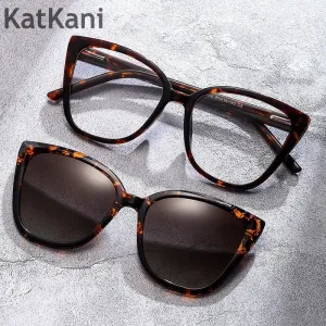 KatKani Women's Cat Eye Acetate Eyeglasses With Clip On Sunglasses 2222