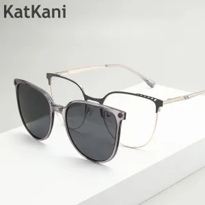 KatKani Women's Full Rim Cat Eye Alloy  Eyeglasses With Clip On Sunglasses 2258