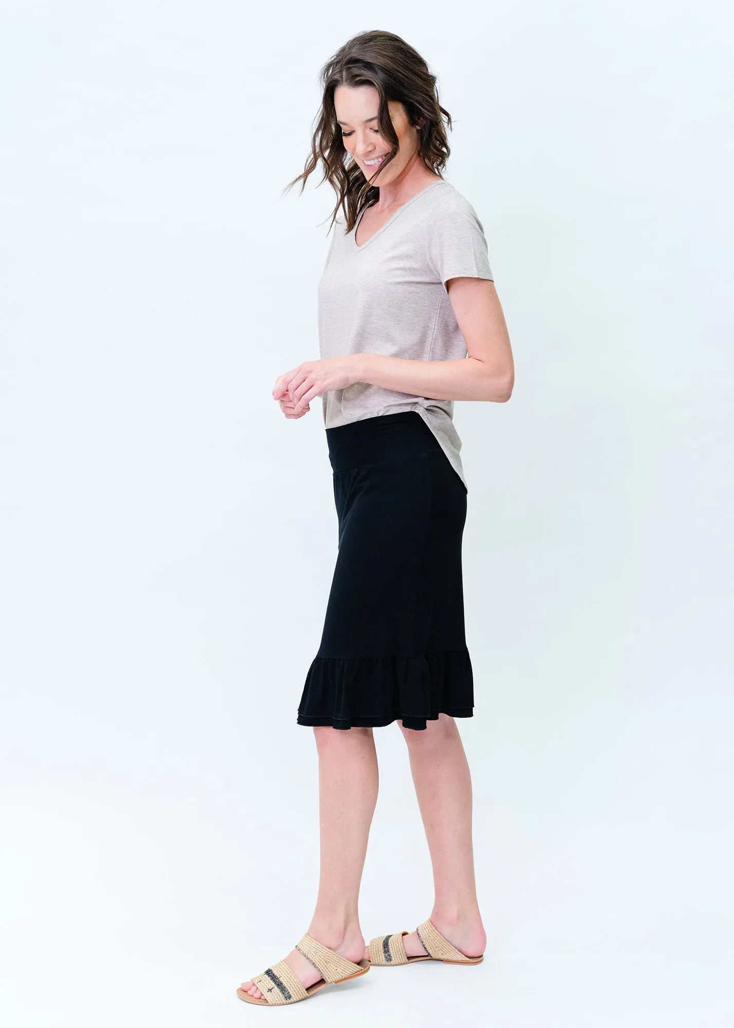 Katy Frill Bamboo Midi Skirt - Black