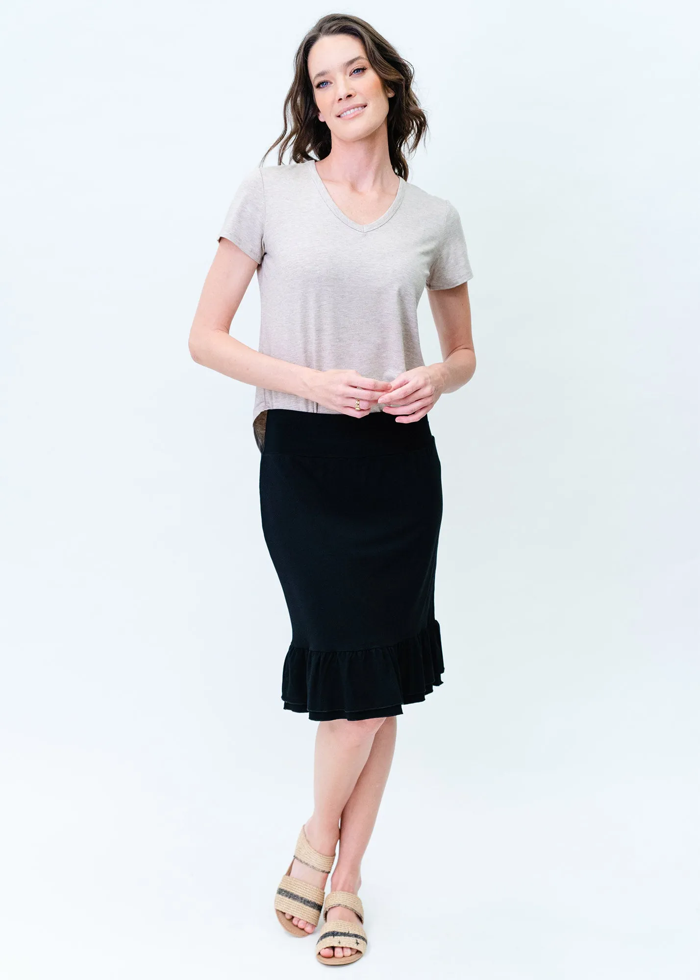 Katy Frill Bamboo Midi Skirt - Black