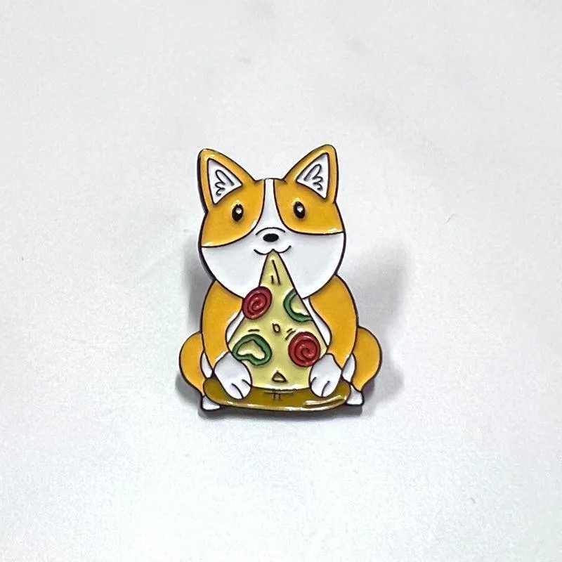 Kawaii Corgi Dog Lapel Pin Pizza Time Brooch Enamel Pin