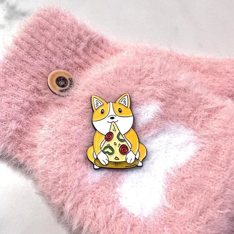 Kawaii Corgi Dog Lapel Pin Pizza Time Brooch Enamel Pin