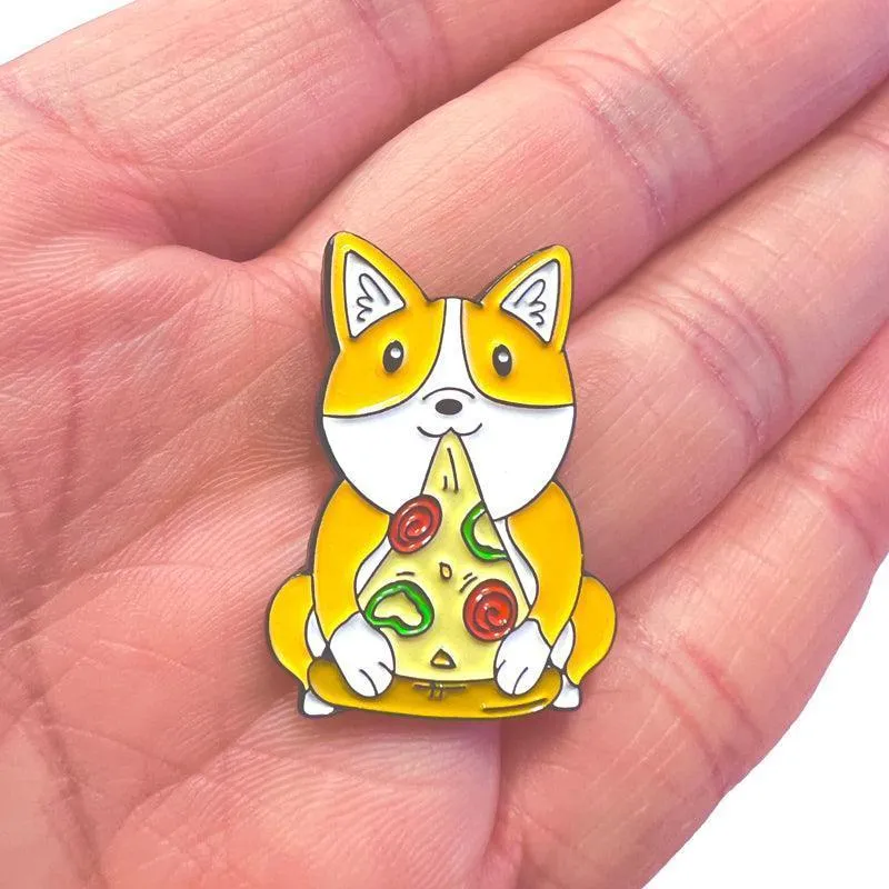 Kawaii Corgi Dog Lapel Pin Pizza Time Brooch Enamel Pin