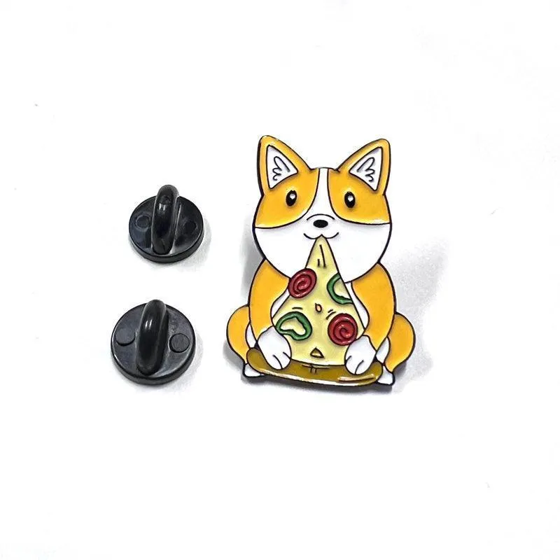 Kawaii Corgi Dog Lapel Pin Pizza Time Brooch Enamel Pin