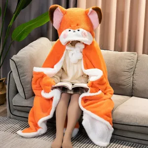 Kawaii Fox Plush Hoodie Blanket Robe