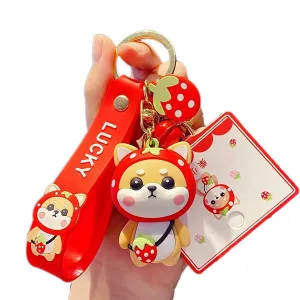 Kawaii Keychain Red Strawberry Shiba Inu