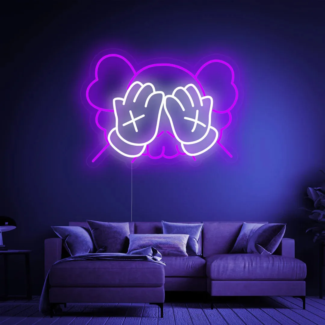 KAWS-Inspired Cartoon Hands Neon Sign for Modern Art Spaces and Studios