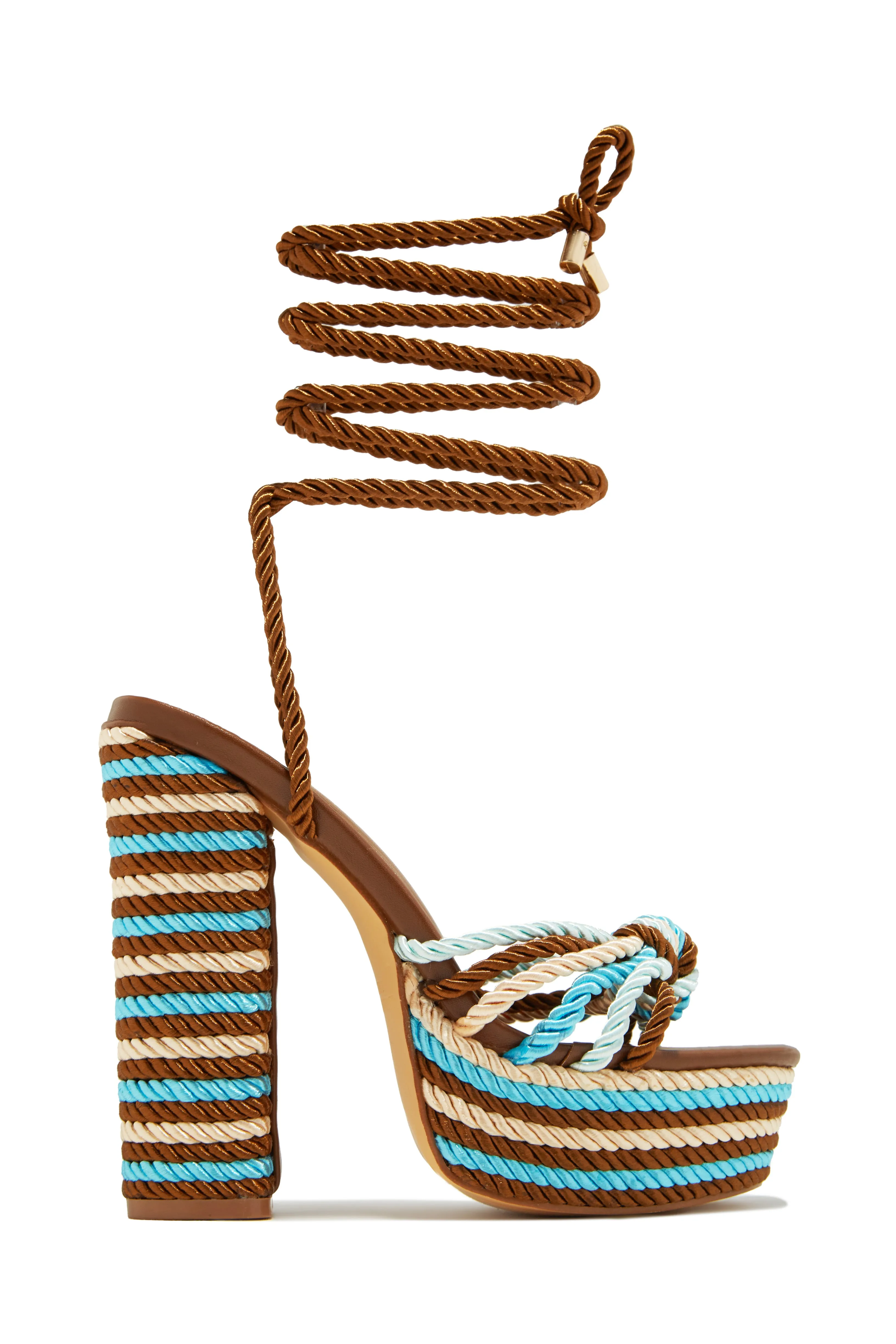 Kayden Lace Up Platform Block Heels - Blue