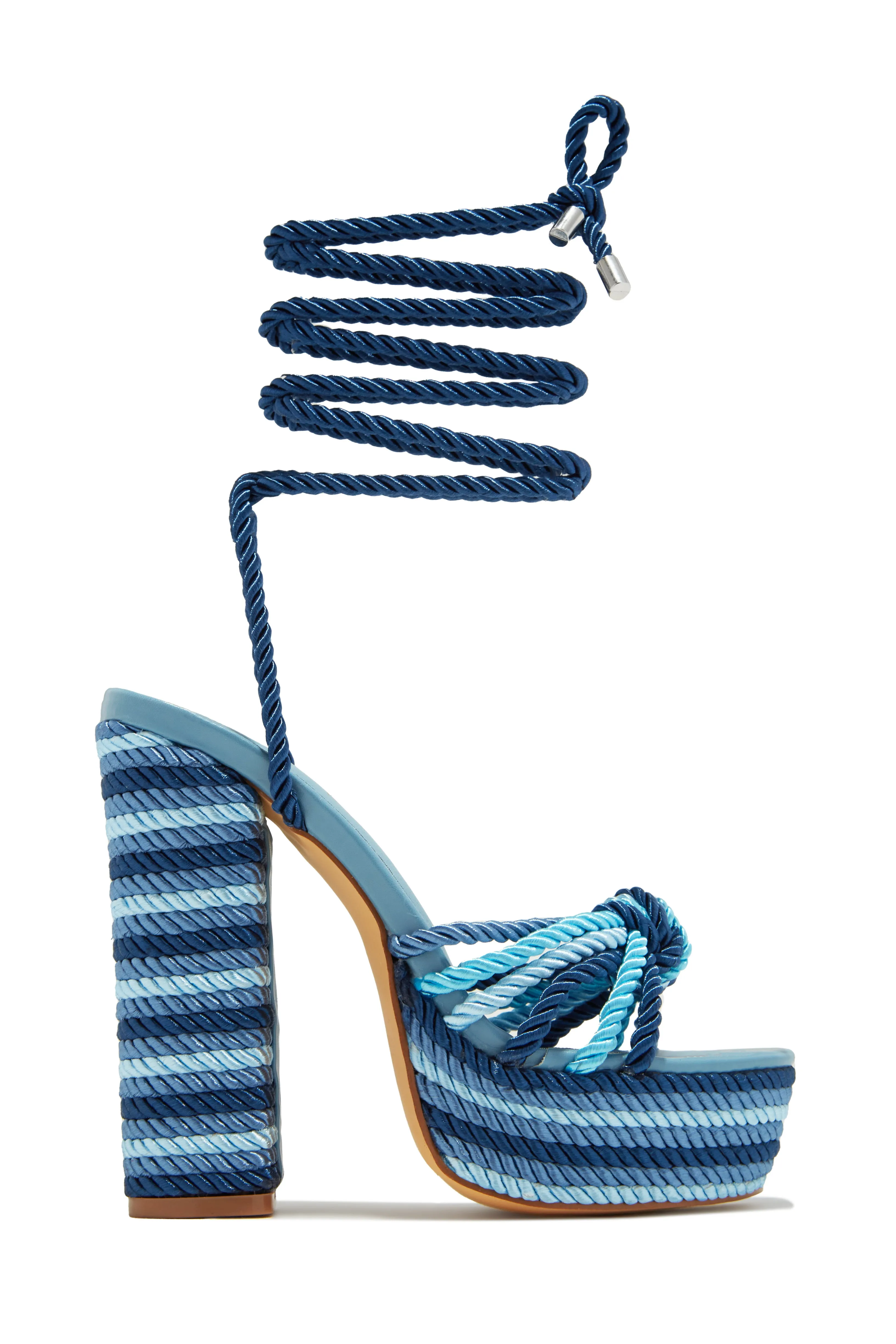 Kayden Lace Up Platform Block Heels - Blue