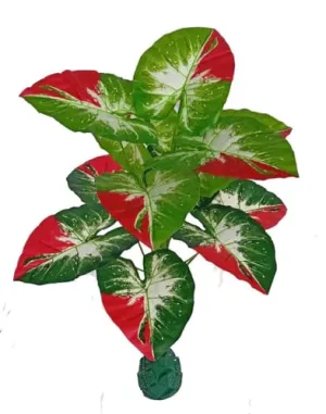 KAYKON Artificial 12 Patta Red Green Money Plant/Tree | Natural Looking, Decorative & Standable Plants/Trees for Home, Office Decor