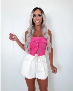 Kaylani Denim Corset Top - Pink