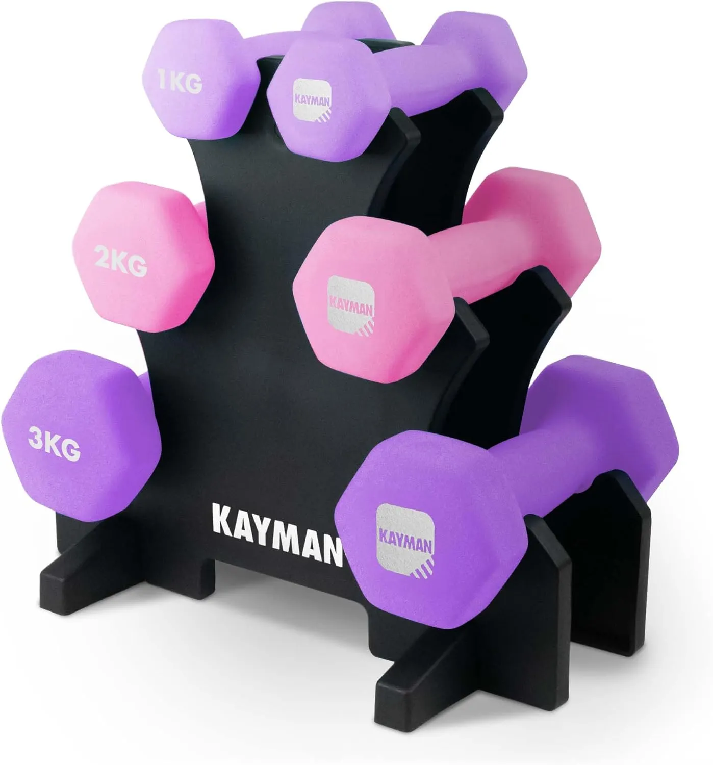 KAYMAN Neoprene Dumbbell Set: Anti-Slip Grip, Hex Edges, Water-Resistant Surface with Workout Poster Guide - Versatile Weight Set (1kg to 10kg) for Home, Gym & Fitness Training