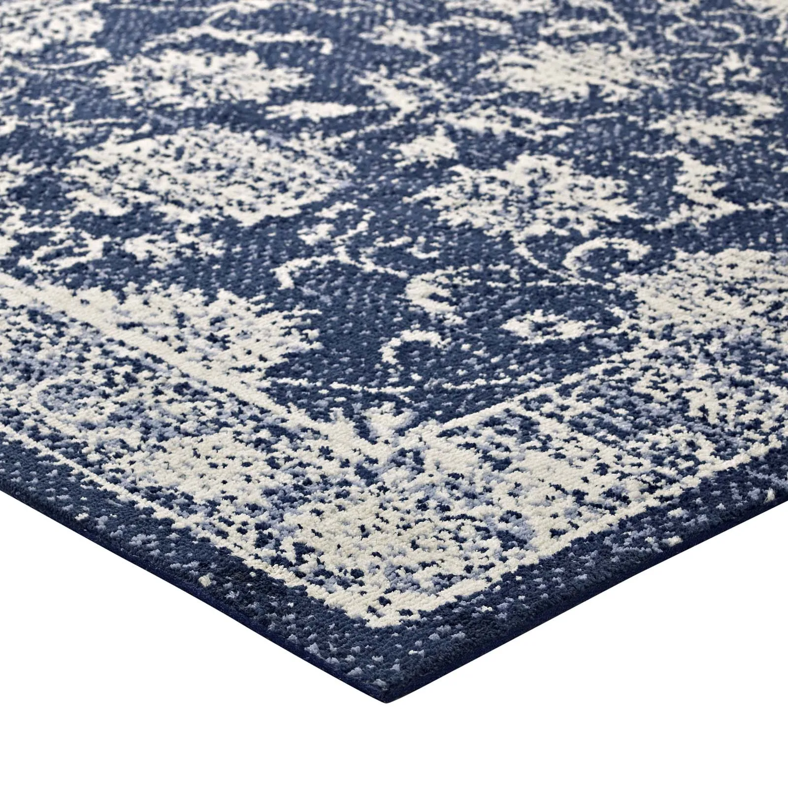 Kazia Distressed Floral Lattice 8x10 Area Rug Dark Blue and Ivory