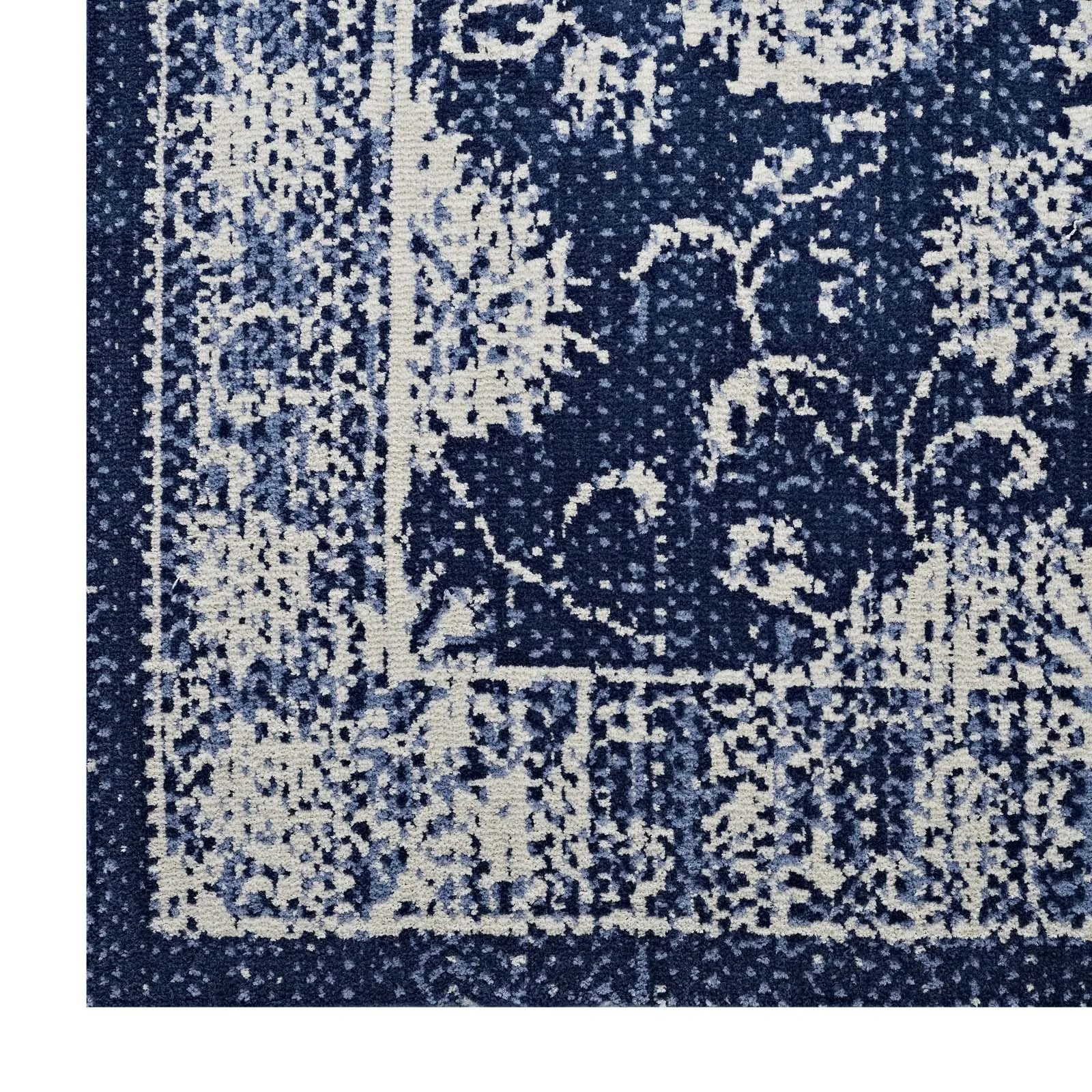 Kazia Distressed Floral Lattice 8x10 Area Rug Dark Blue and Ivory