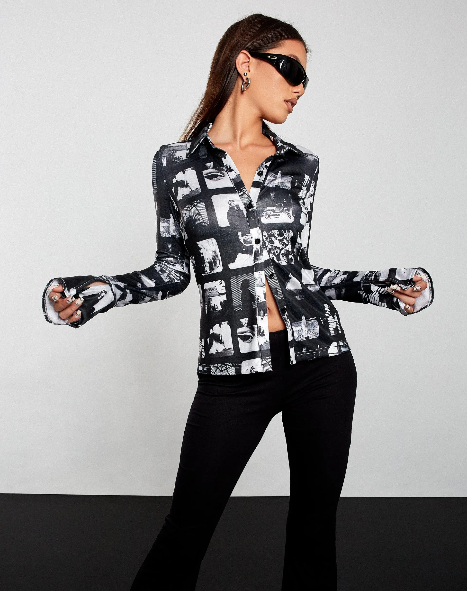 Keani Long Sleeve Shirt in Mono Photographic Black