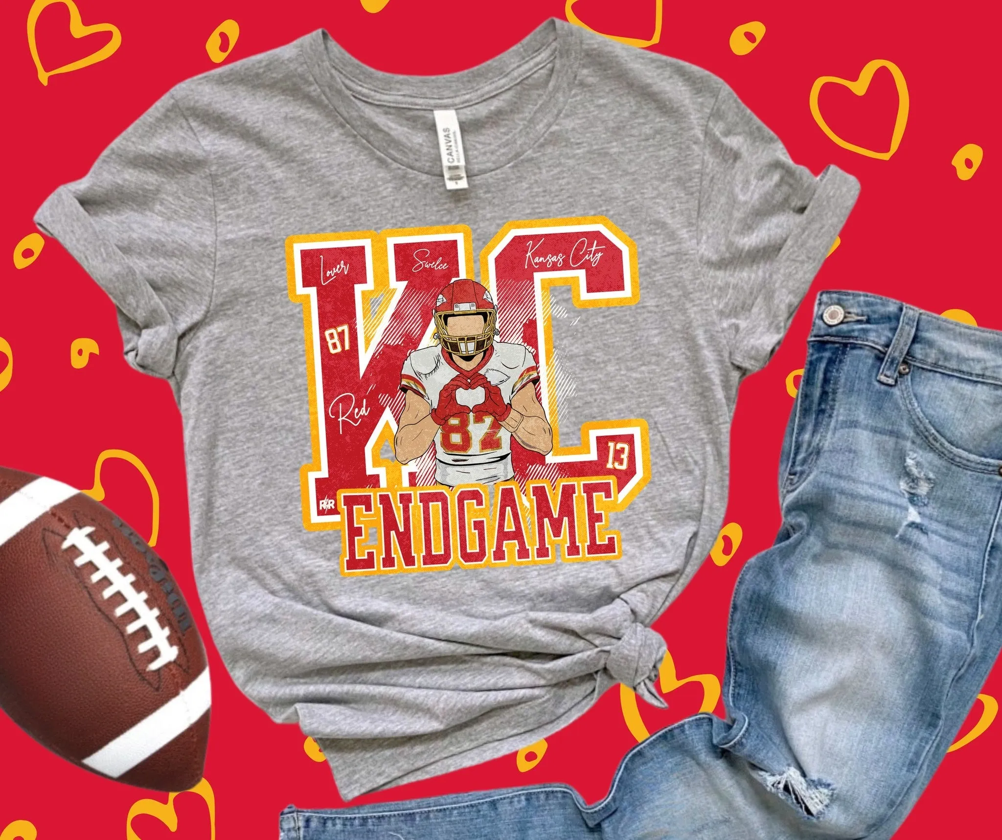 Kelce Heart Hands Heather Grey Graphic Tshirt