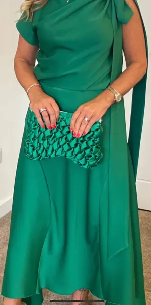 Kelly green satin quilted occasion handbag