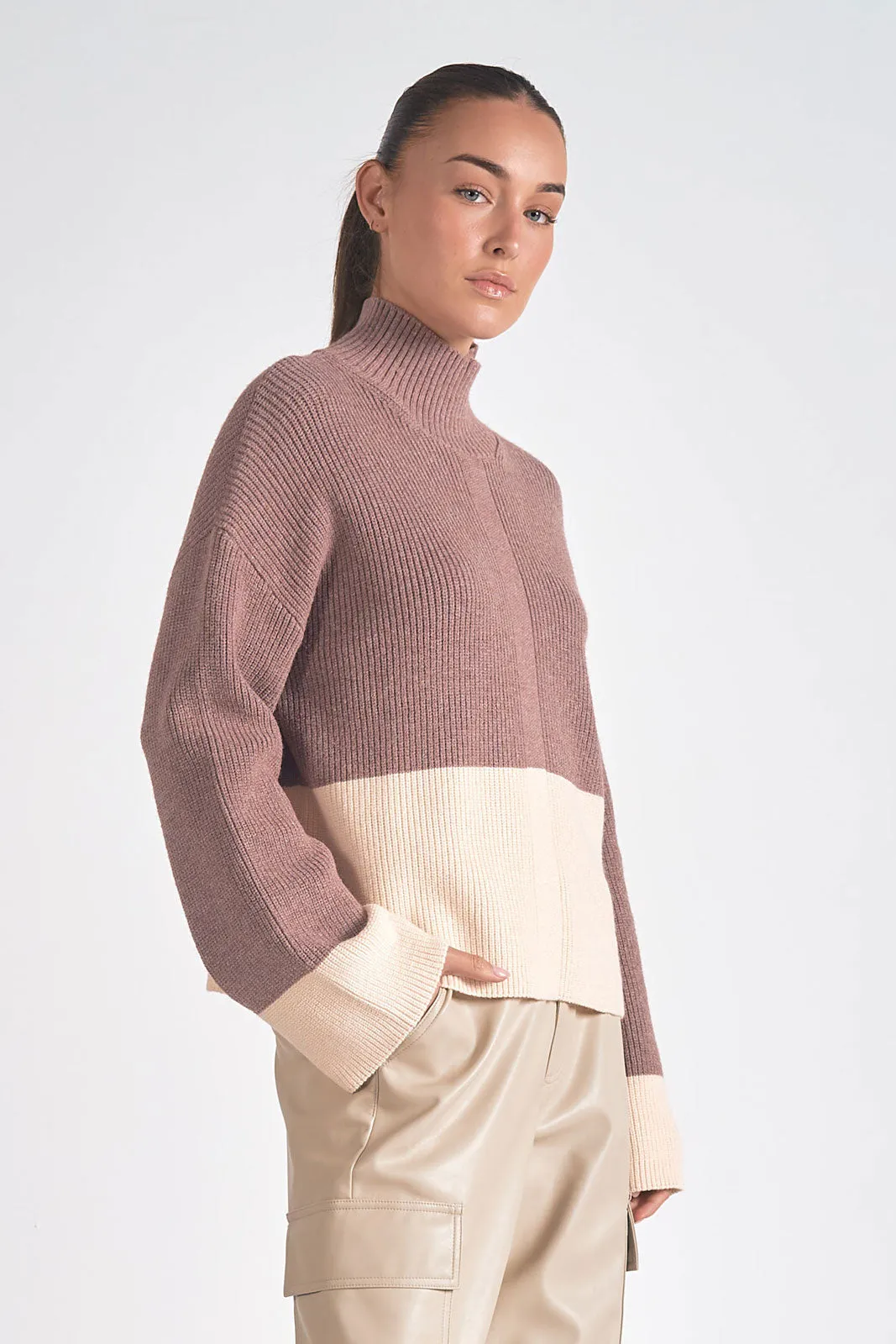 Kelsey Color Block Sweater- Plum