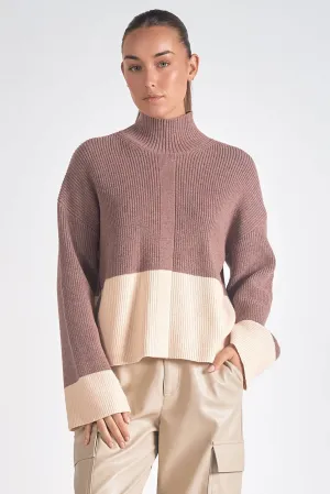 Kelsey Color Block Sweater- Plum