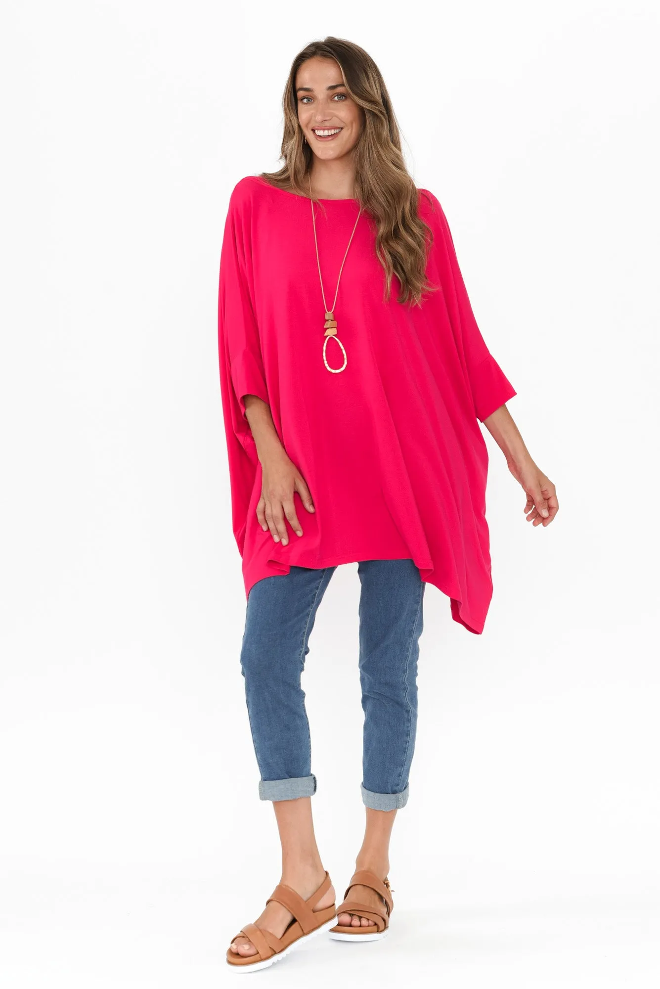 Kelsier Raspberry Bamboo Batwing Top