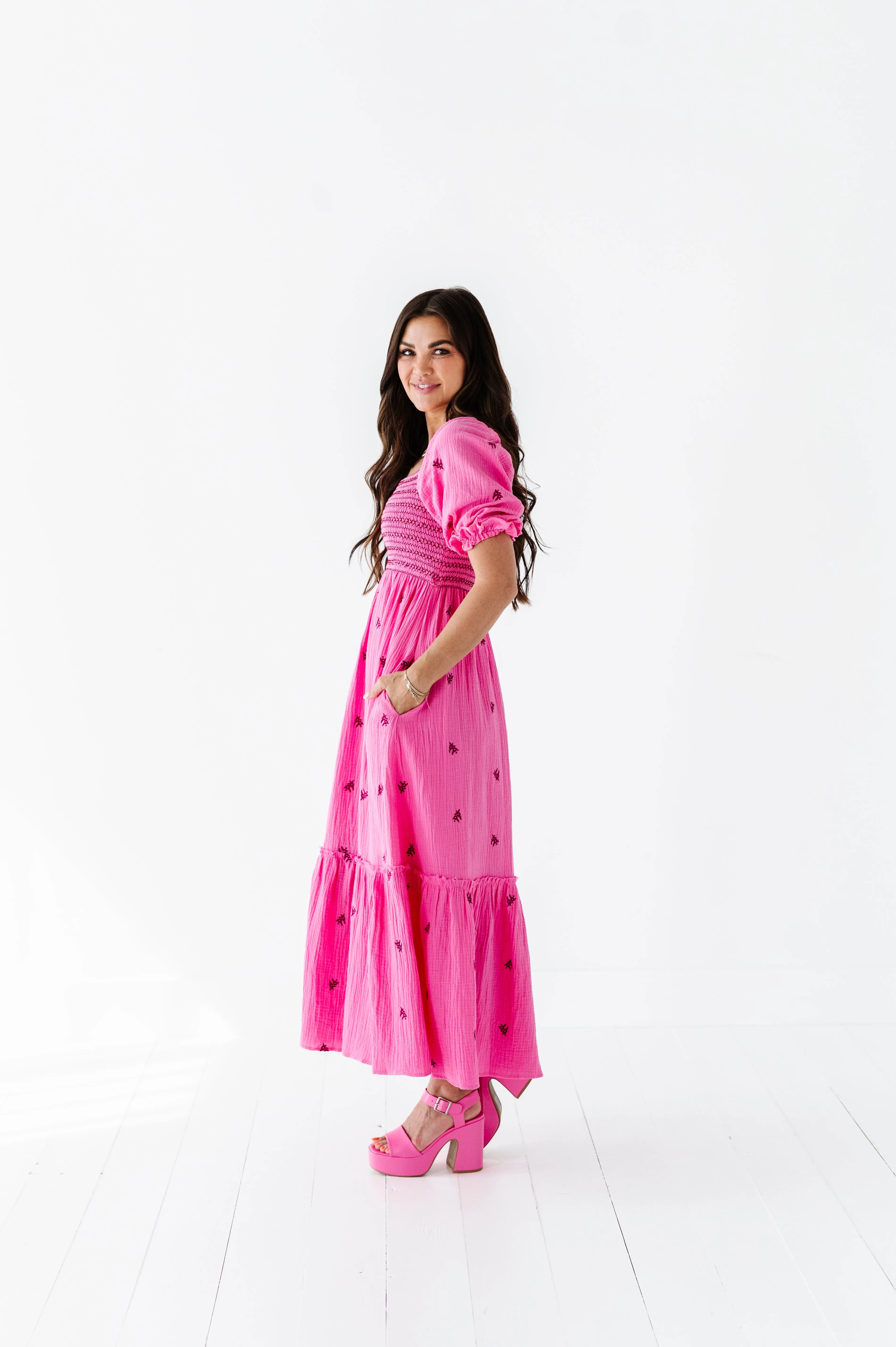 Kemry Embroidered Dress in Pink