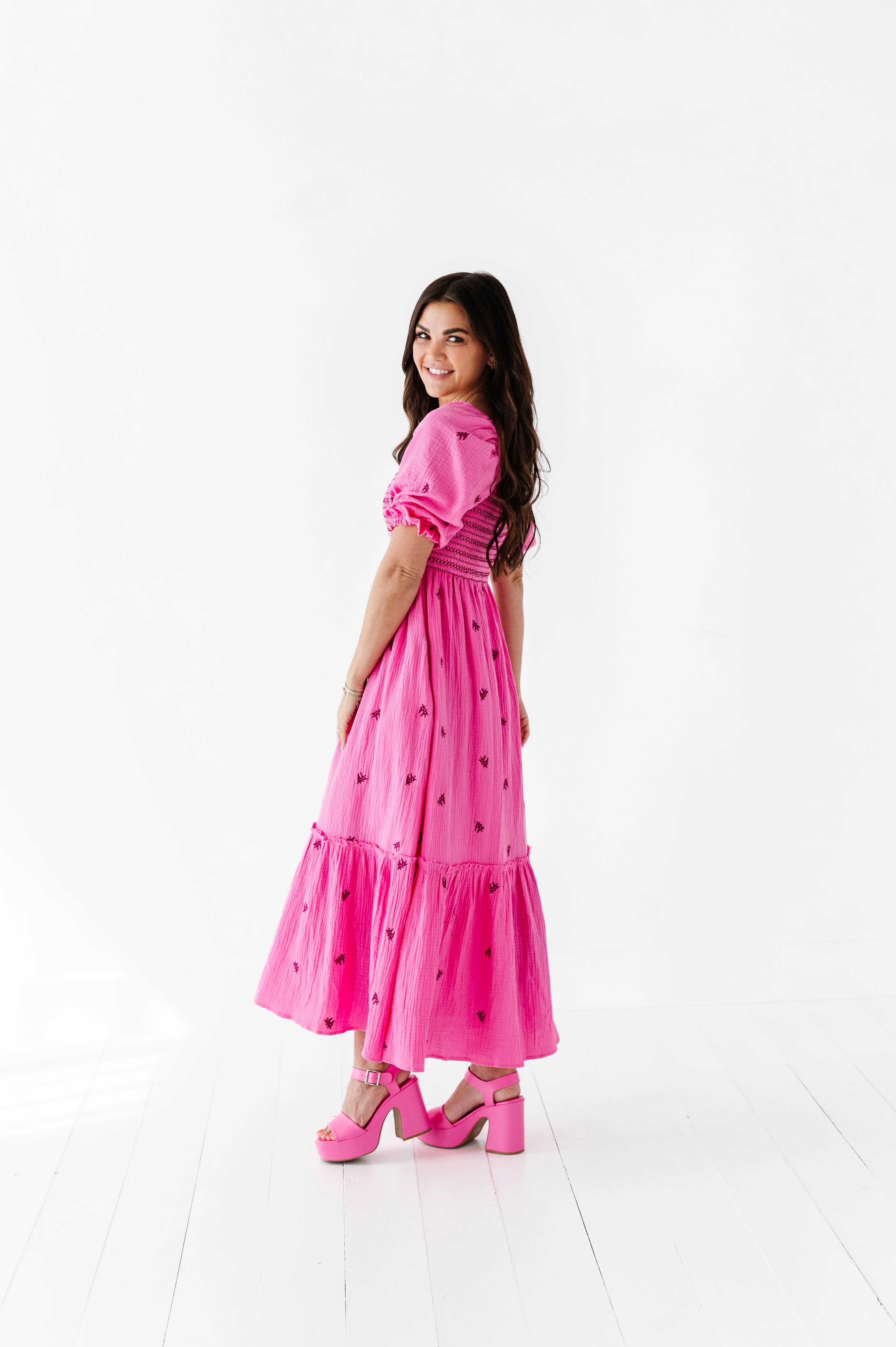 Kemry Embroidered Dress in Pink