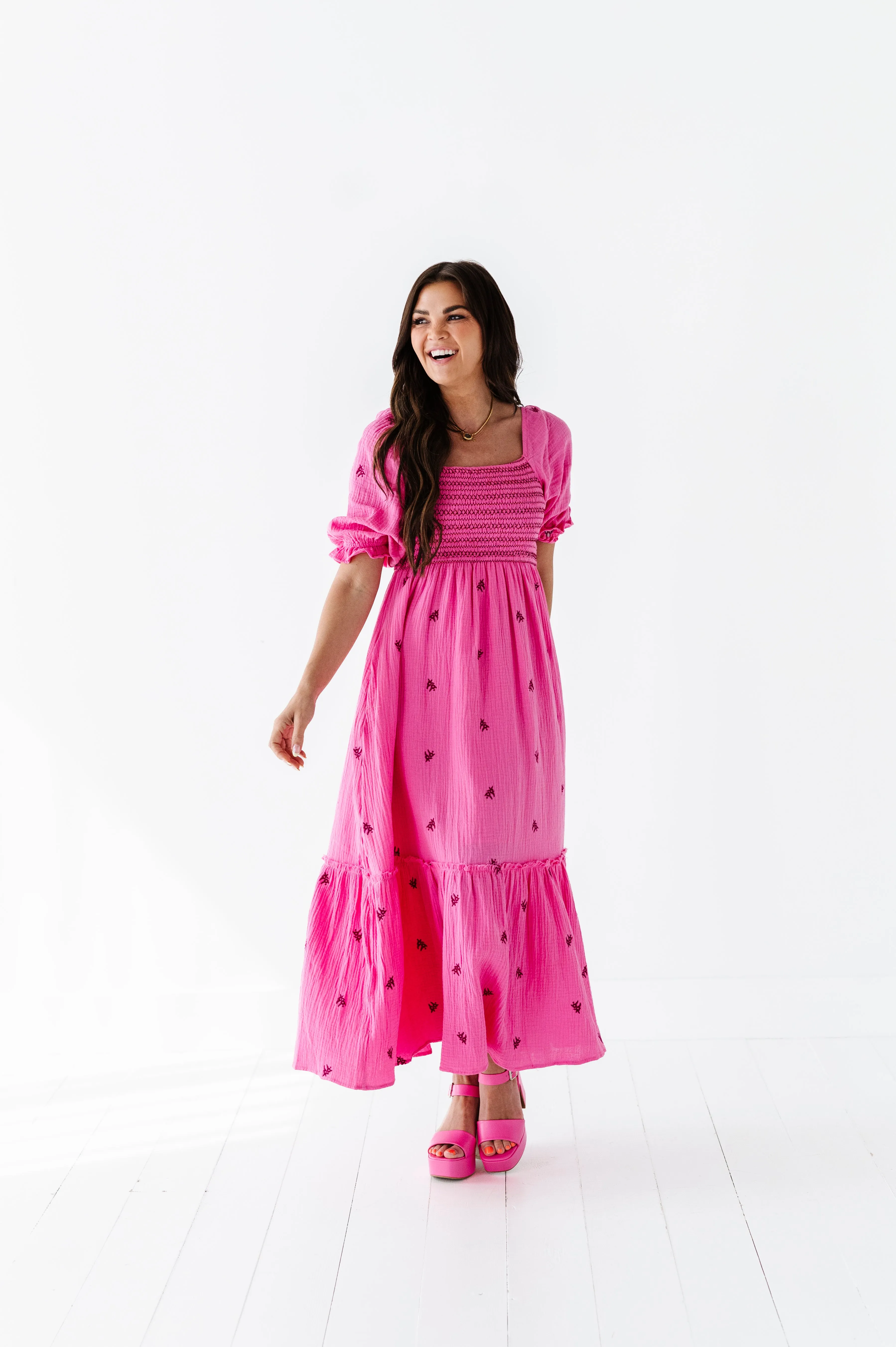 Kemry Embroidered Dress in Pink