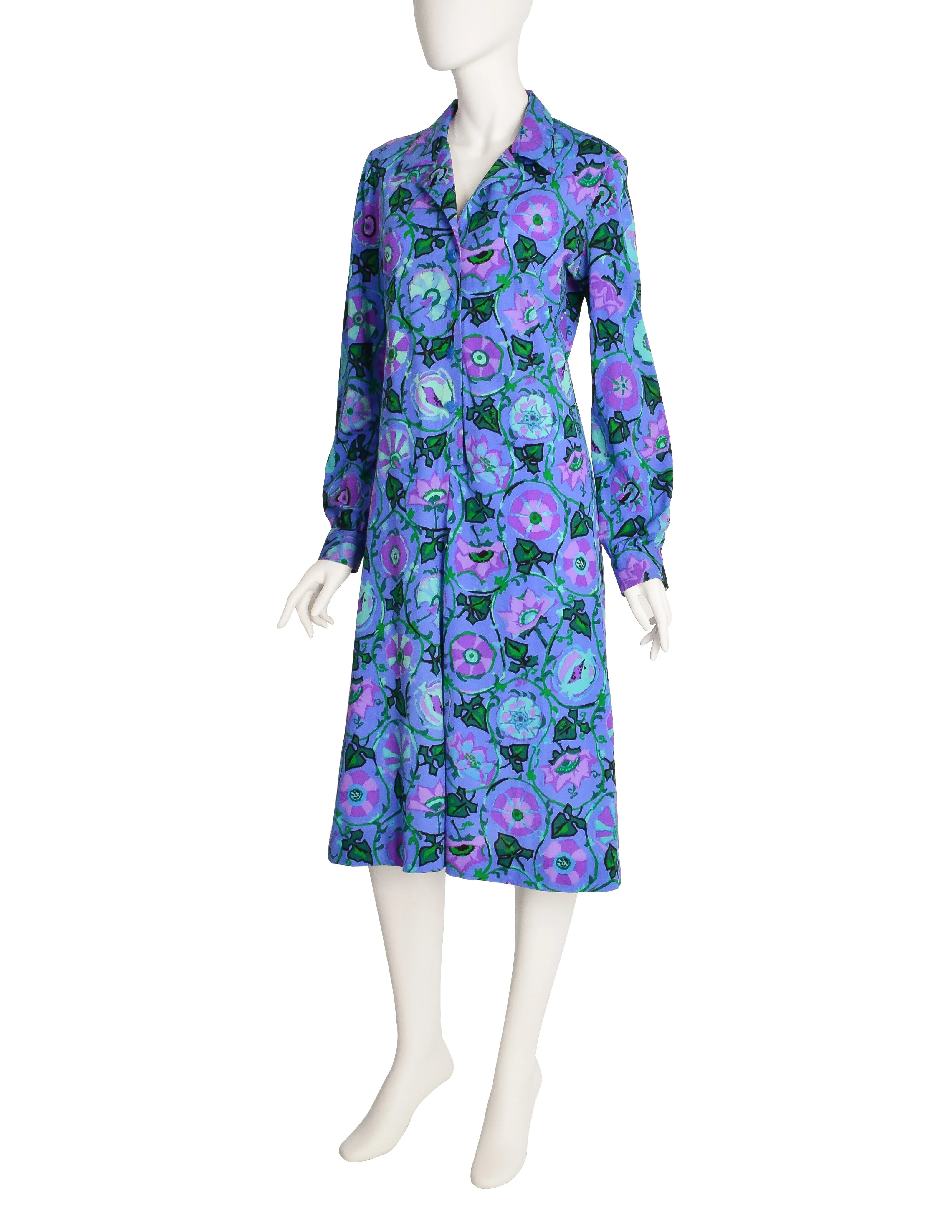 Ken Scott Vintage 1970s Purple Floral Print Shirt Dress