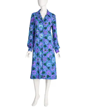 Ken Scott Vintage 1970s Purple Floral Print Shirt Dress