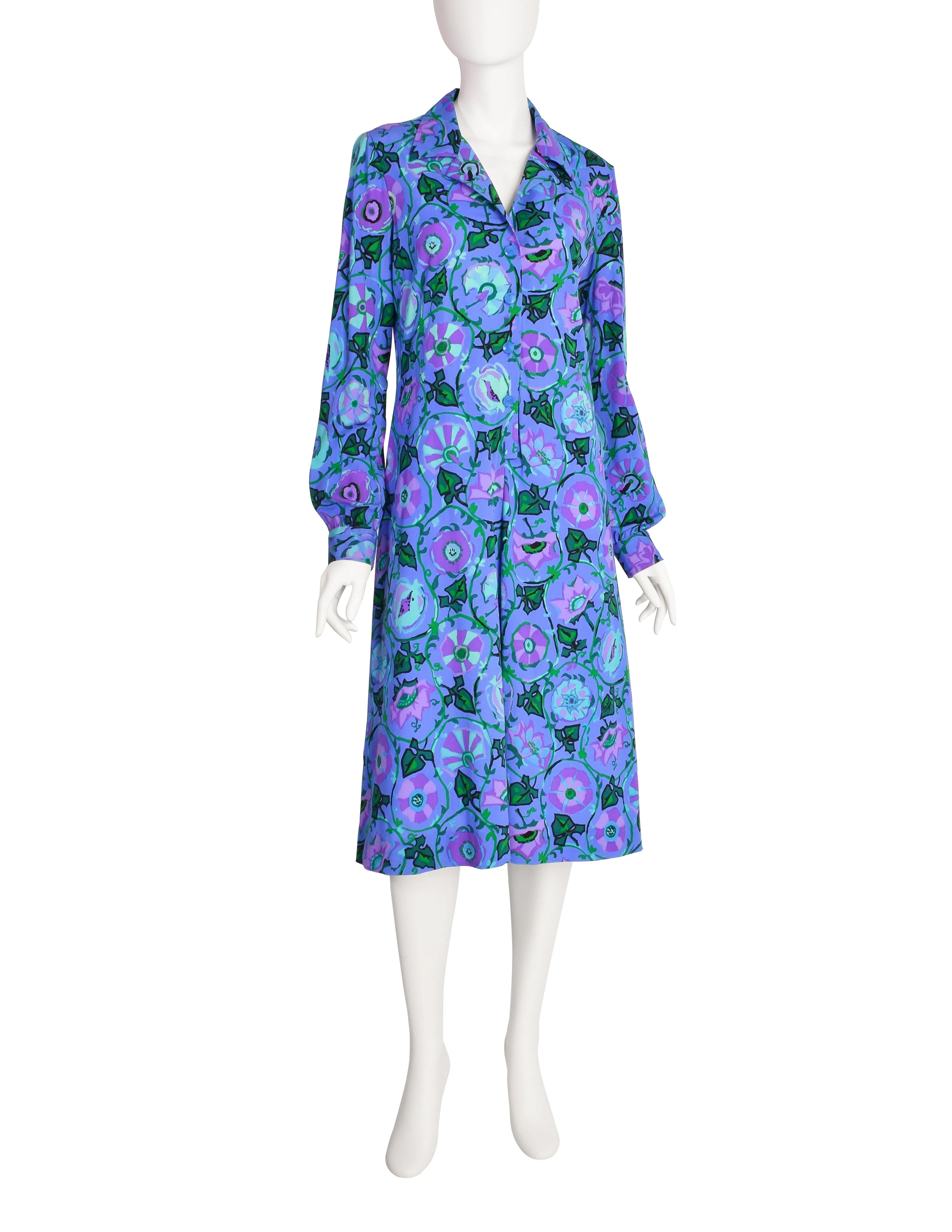 Ken Scott Vintage 1970s Purple Floral Print Shirt Dress