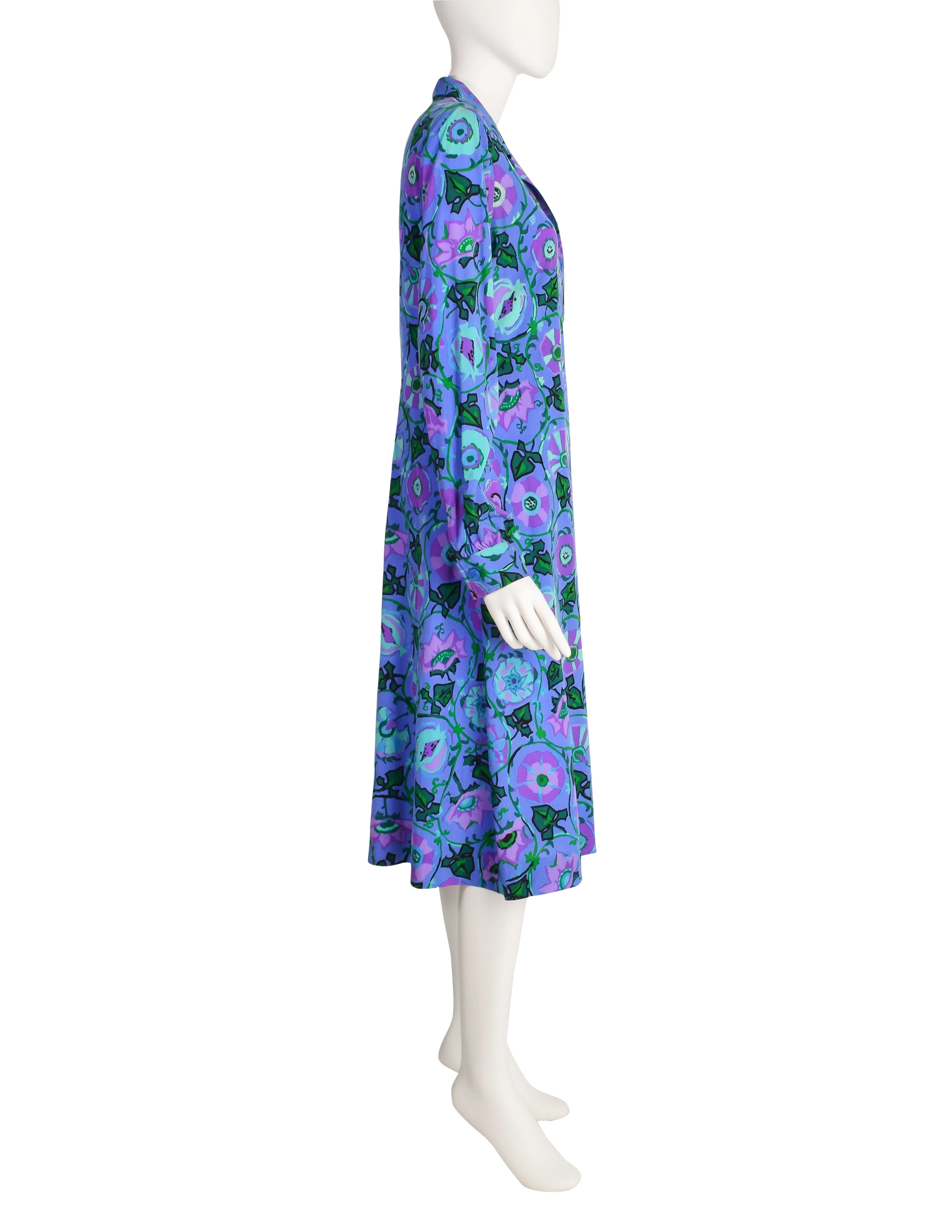 Ken Scott Vintage 1970s Purple Floral Print Shirt Dress