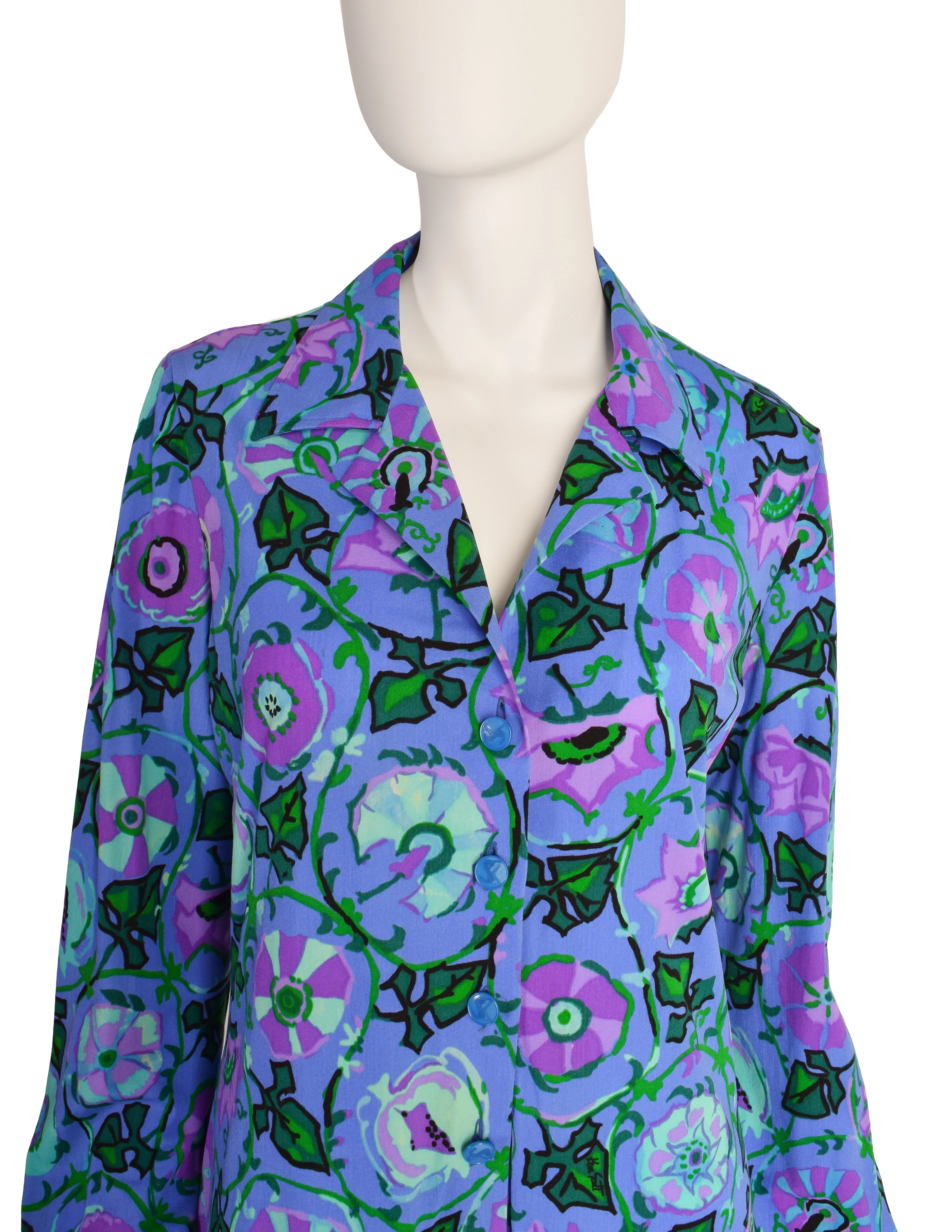 Ken Scott Vintage 1970s Purple Floral Print Shirt Dress