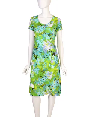 Ken Scott Vintage 1970s Vibrant Green Floral Print Mini Dress