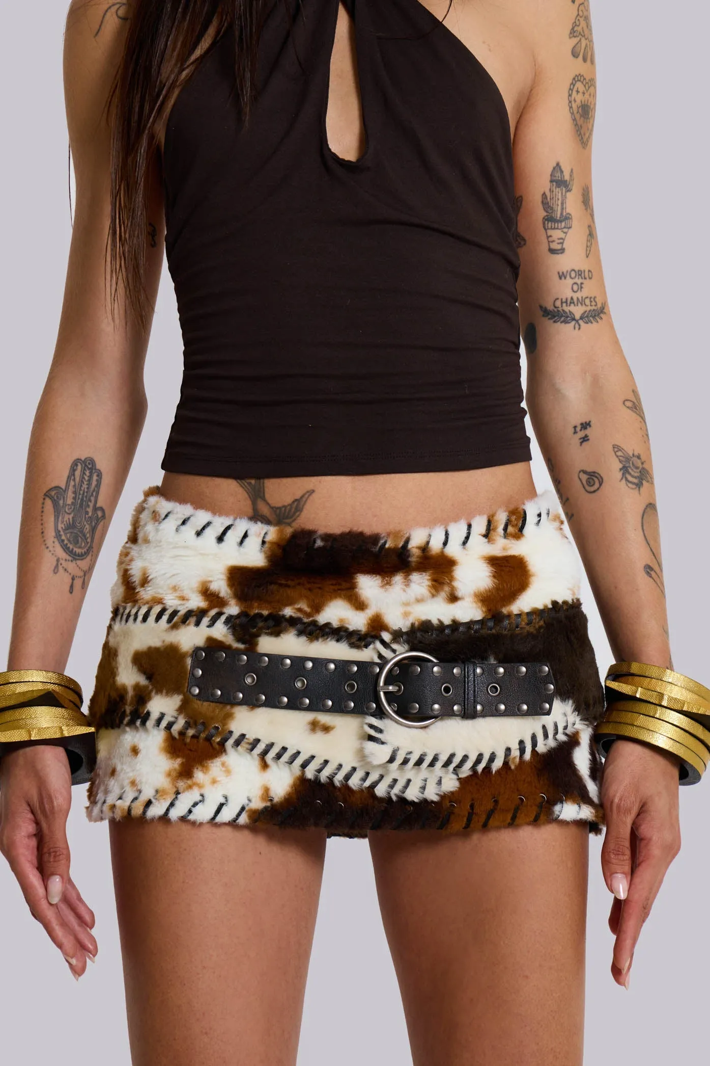 Kena Whipstitch Cow Micro Mini Skirt